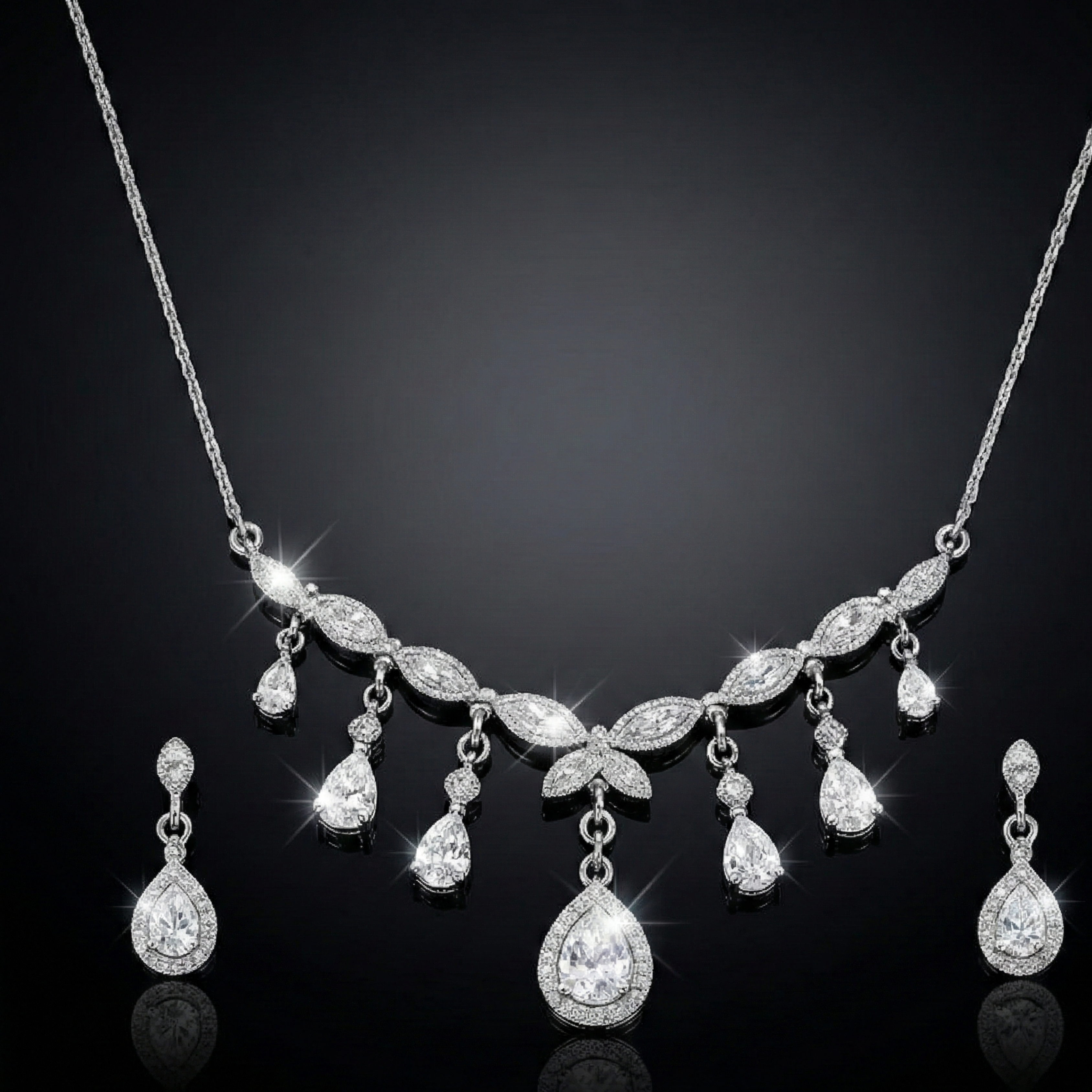 Radiant Elegance Necklace and Earrings Set - 925 Sterling Silver - Lustra