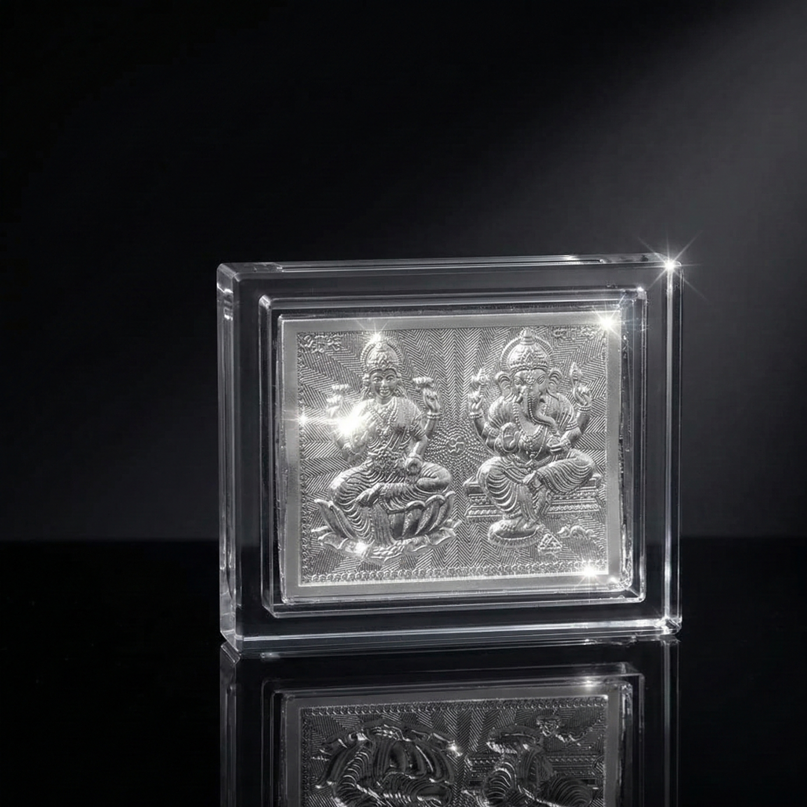 Lakshmi Ganesha Mini Silver Blessing Frame - 925 Sterling Silver - Lustra