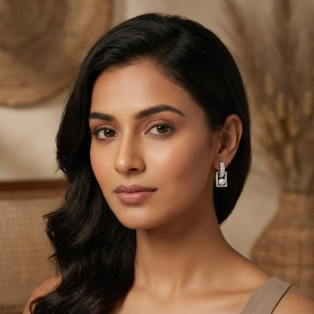 Sterling Silver Pearl Frame Earrings