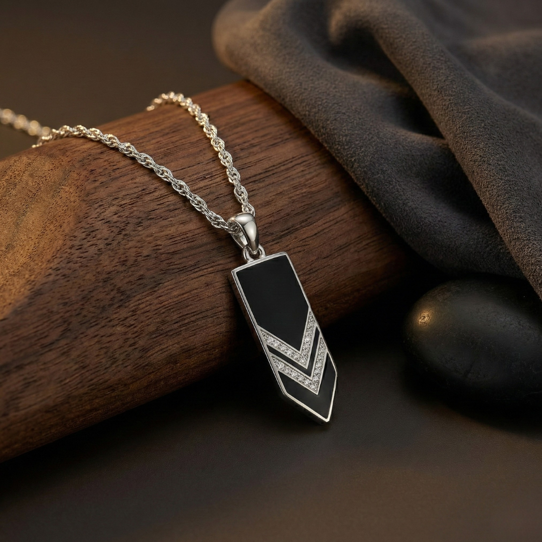 Black Chevron Silver Pendant