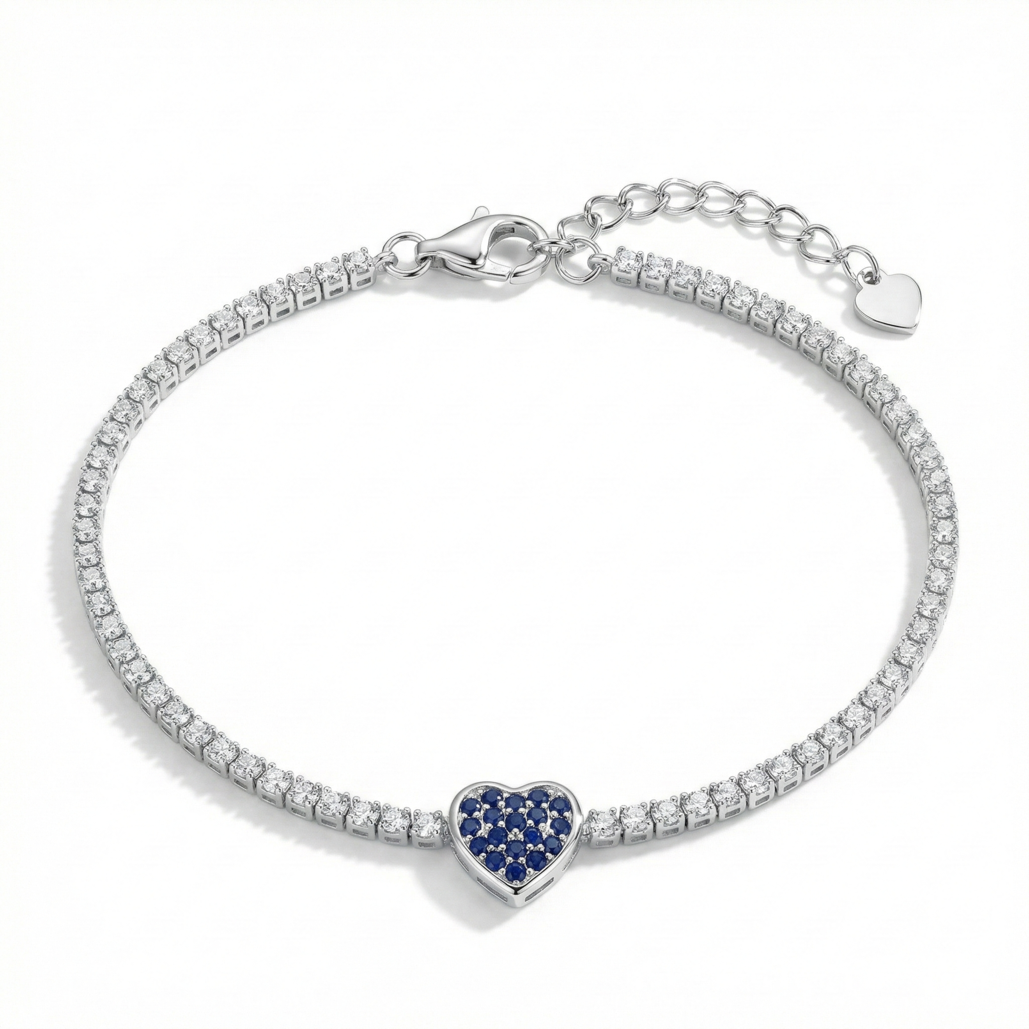 Blue Heart Sparkle Silver Bracelet