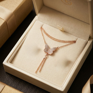 Lustra Rose Gold Butterfly Tassel Necklace - 925 Sterling Silver - Lustra