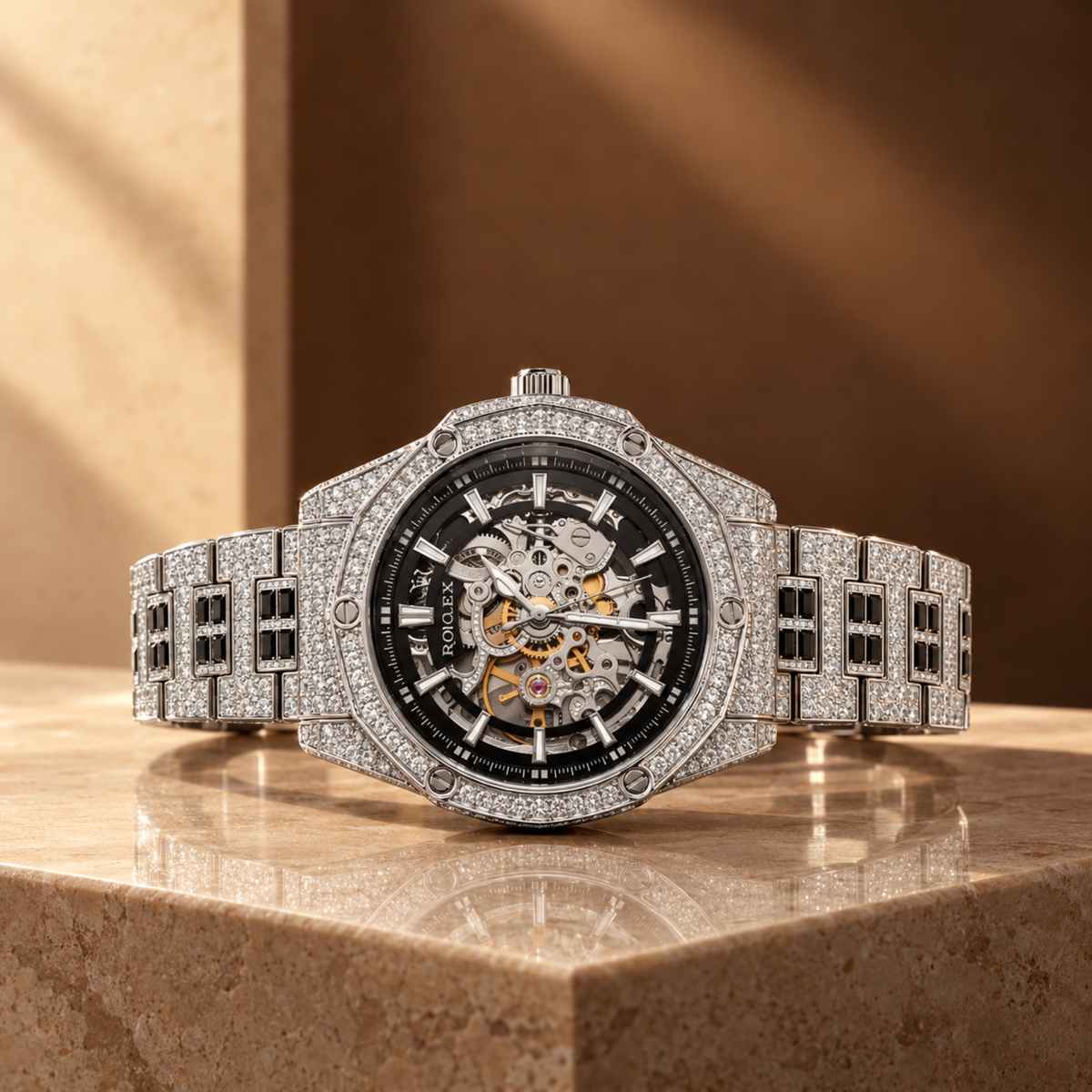 Lustra Black Skeleton 925 Sterling Silver Watch
