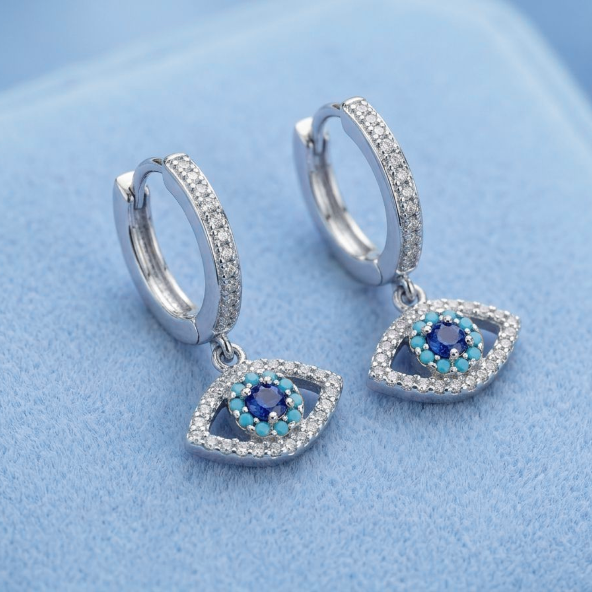 Azure Gaze Evil Eye Sterling Silver Jewellery Set - 925 Sterling Silver - Lustra