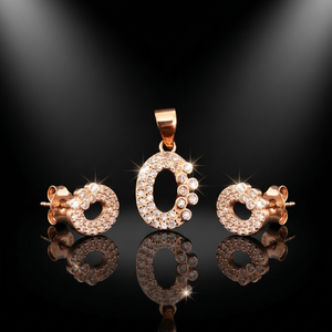 Lustra Rose Gold Initial “C” Crystal Pendant Set - 925 Sterling Silver - Lustra