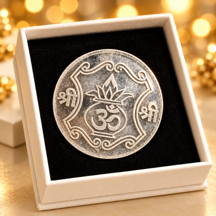 Lustra 999 Fine Silver Om Kalash Shree Coin – 10 Grams