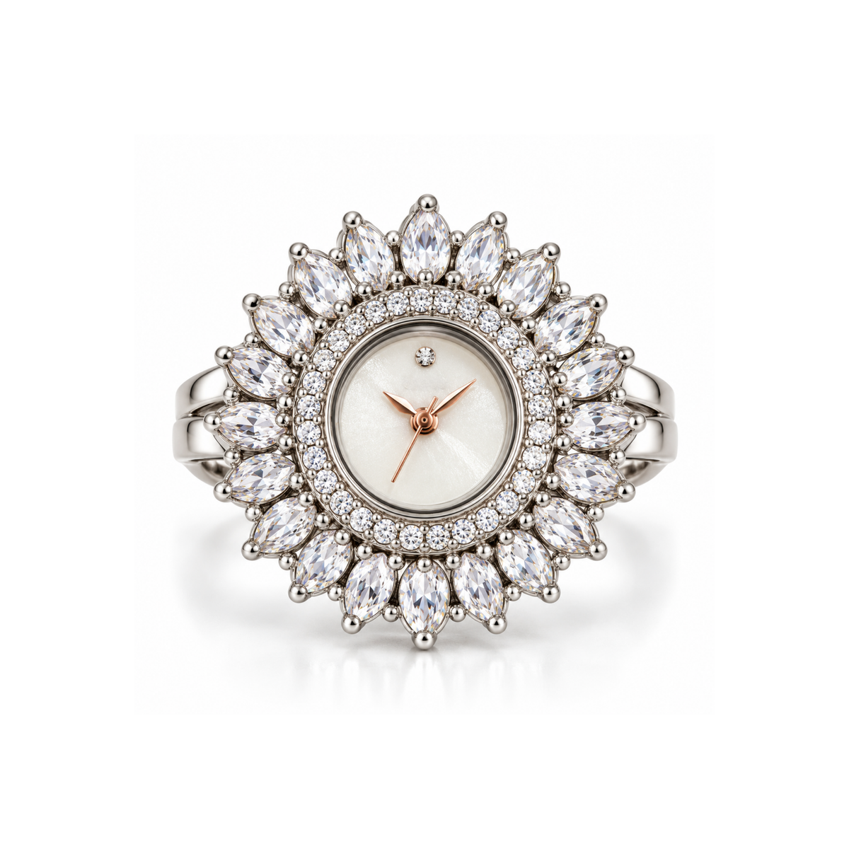 Pearl White Dial Crystal Watch Ring for Women | Lustra