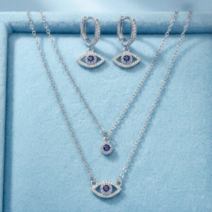 Azure Gaze Evil Eye Sterling Silver Jewellery Set - 925 Sterling Silver - Lustra