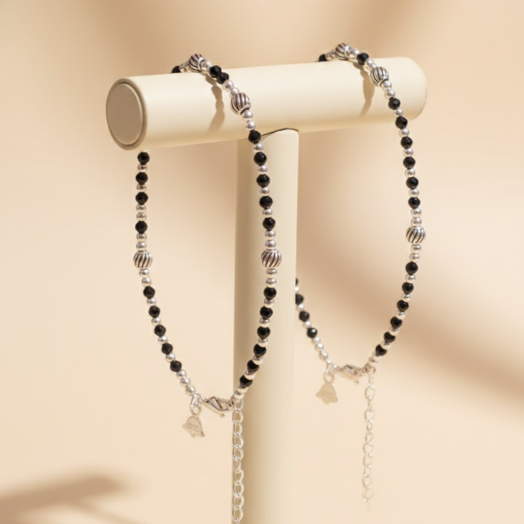 Midnight Stripe Silver Anklet pair