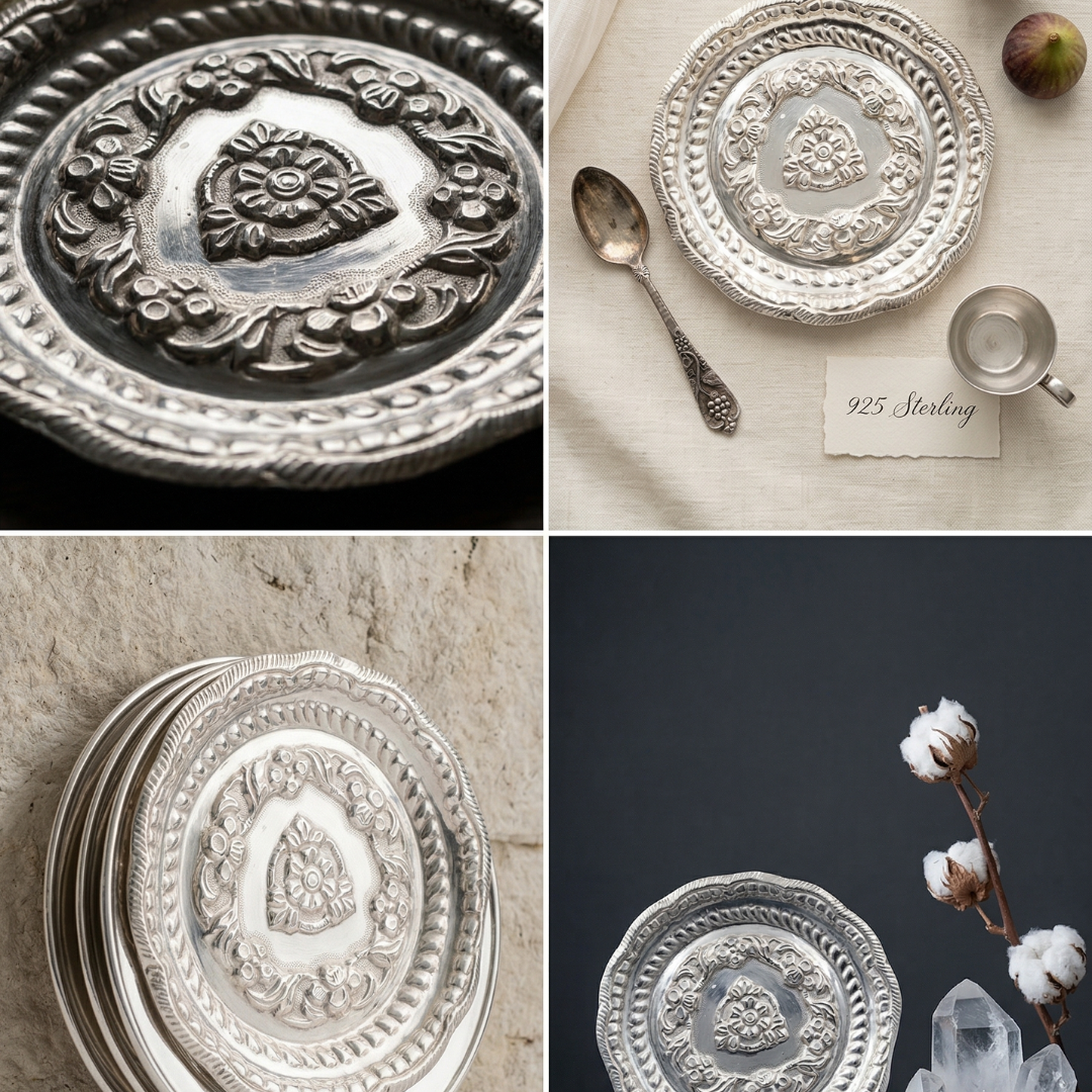 Lustra 925 Silver Handcrafted Pooja Thali (60g) - 925 Sterling Silver - Lustra