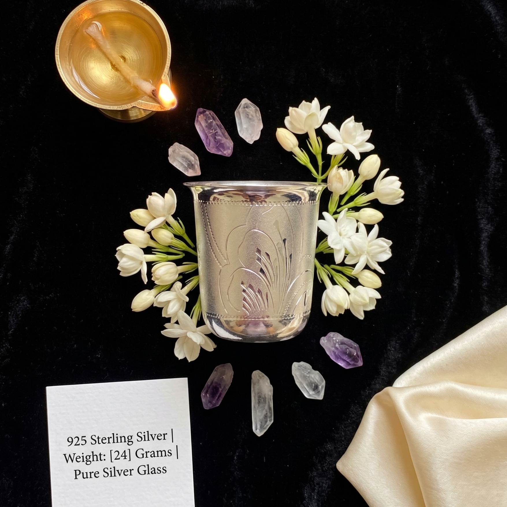 Lustra 925 Silver Engraved Pooja Kalash Cup (24g) - 925 Sterling Silver - Lustra