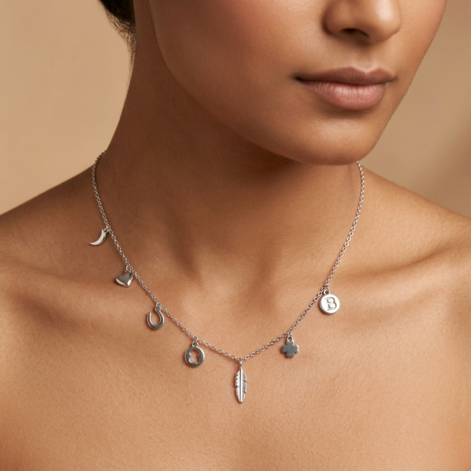 Personalised Charm Station Necklace in 92.5 Sterling Silver - 925 Sterling Silver - Lustra