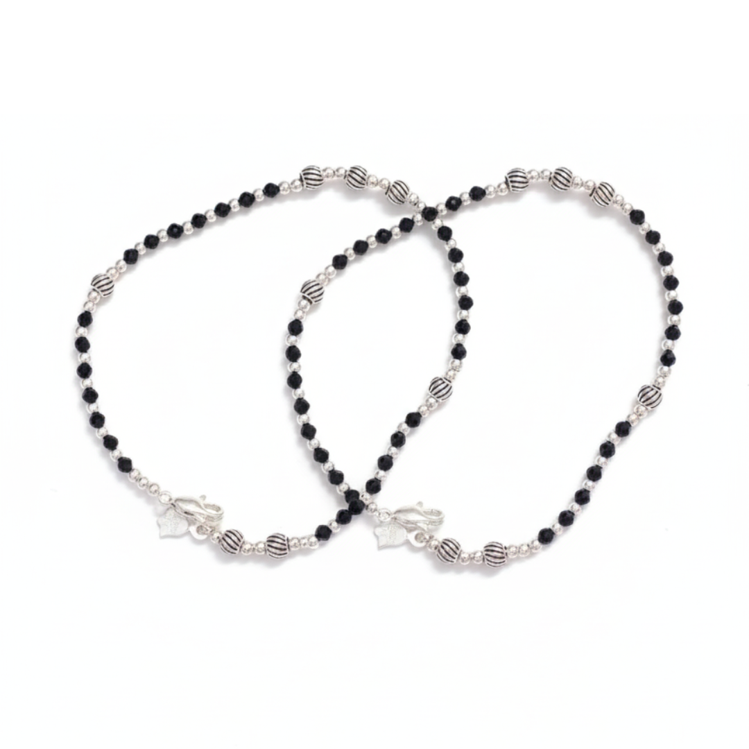 Midnight Stripe Silver Anklet pair
