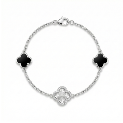 Midnight Clover Trio Silver Bracelet