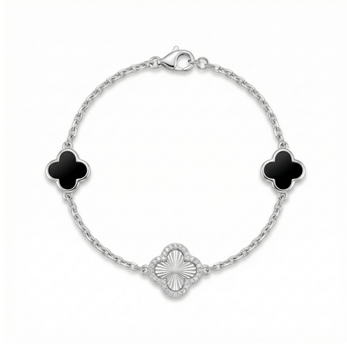 Midnight Clover Trio Silver Bracelet