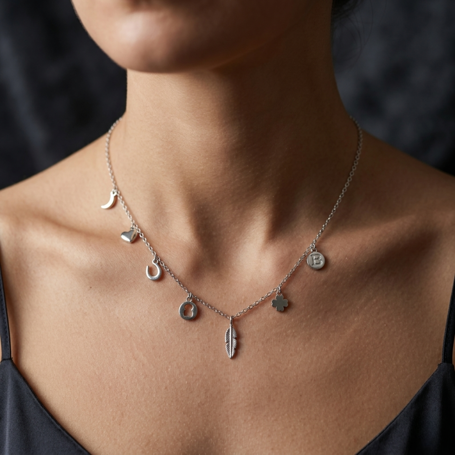 Personalised Charm Station Necklace in 92.5 Sterling Silver - 925 Sterling Silver - Lustra