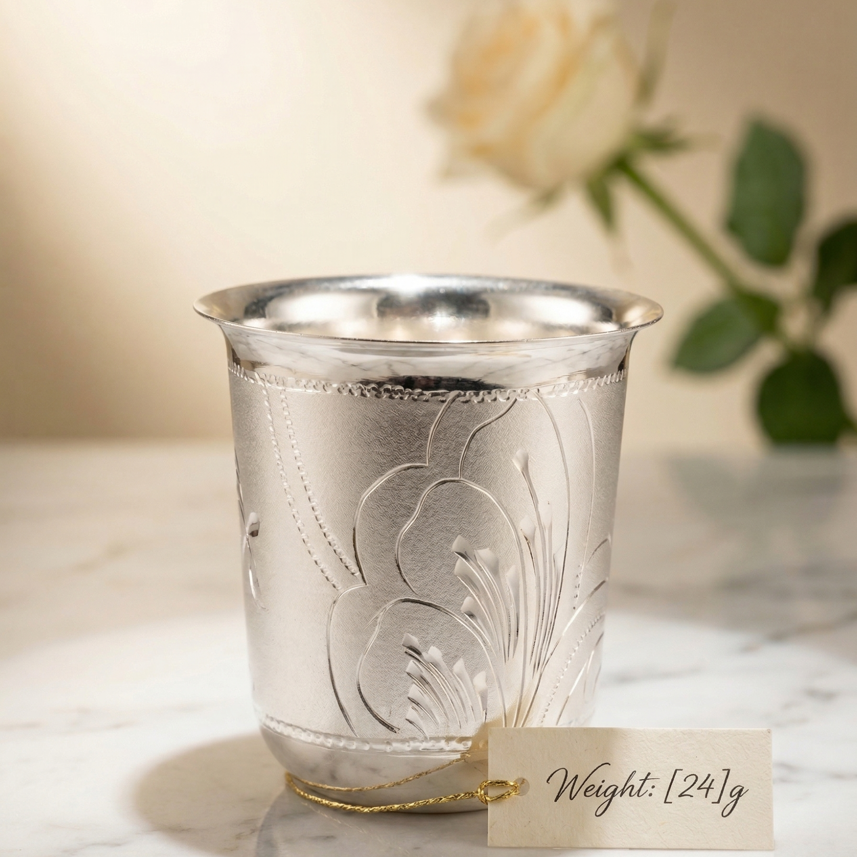 Lustra 925 Silver Engraved Pooja Kalash Cup (24g) - 925 Sterling Silver - Lustra