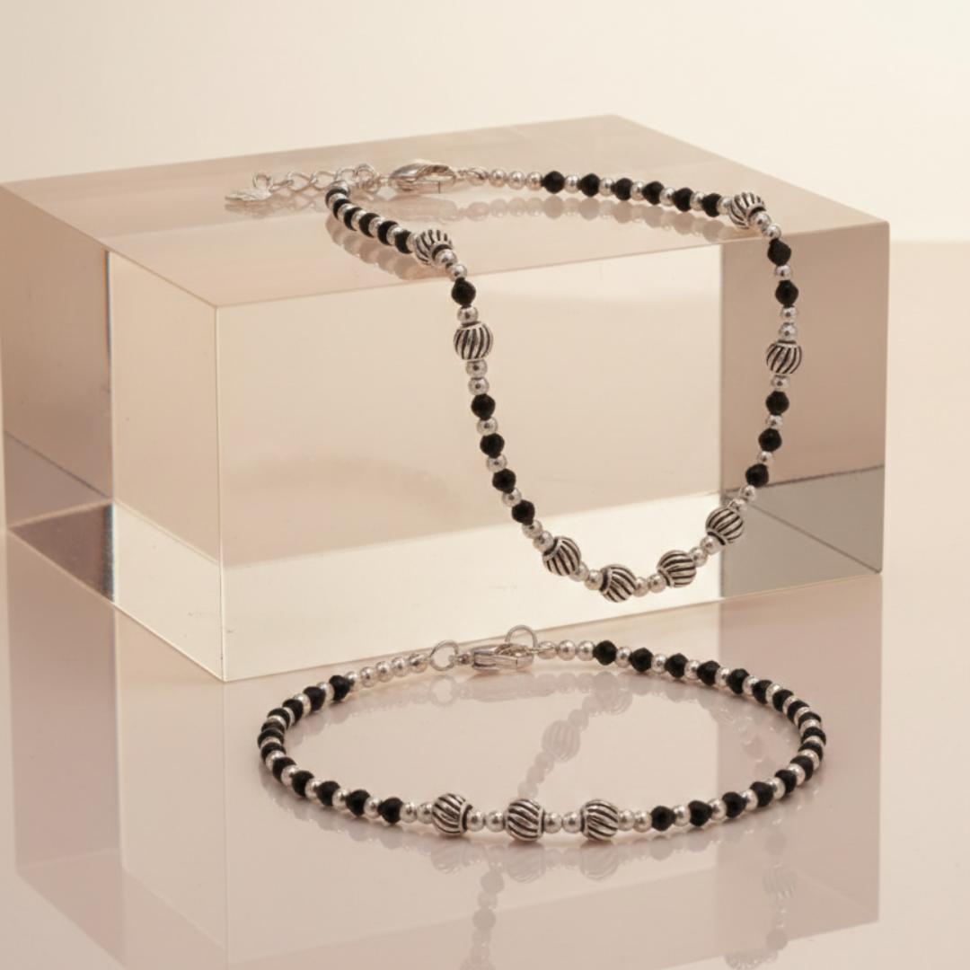 Midnight Stripe Silver Anklet pair - 925 Sterling Silver - Lustra