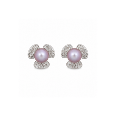 Lavender Pearl Blossom Stud Earrings