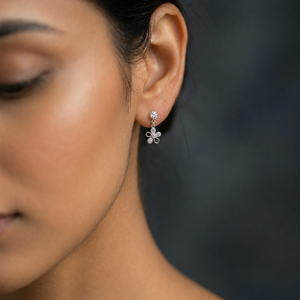 Silver Blossom Sparkle Drop Earrings - 925 Sterling Silver - Lustra