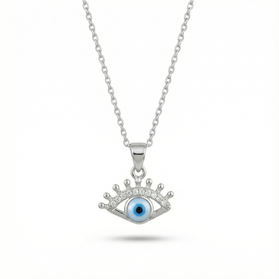 Crowned Evil Eye Silver Pendant with chain