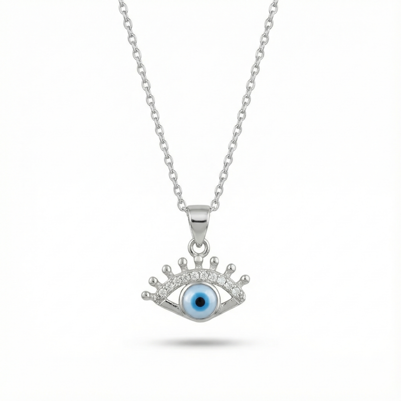 Crowned Evil Eye Silver Pendant with chain