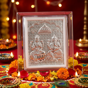 Decorative panel with religious design on a festive background with lights and flowers.