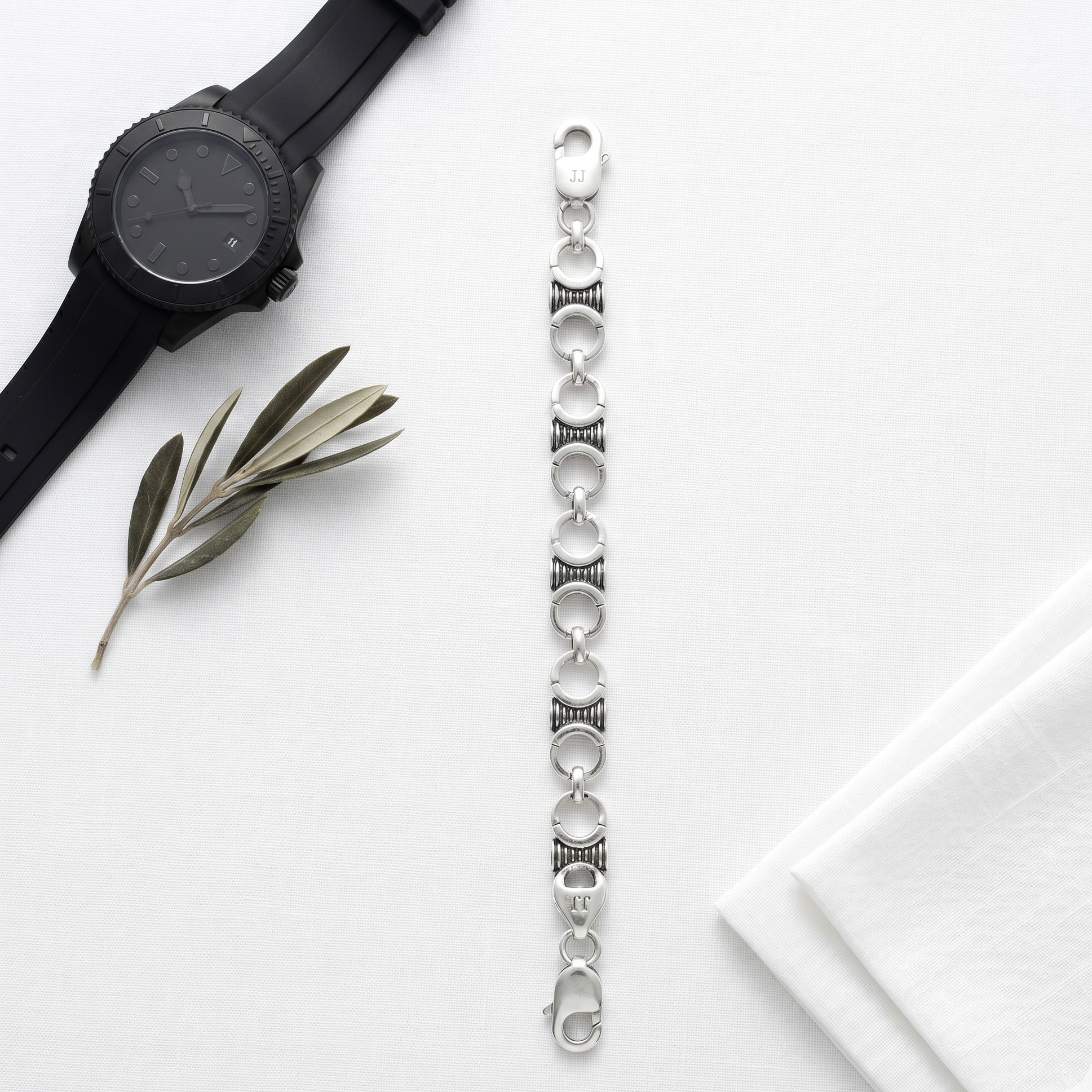 Textured Link Silver Bracelet - 925 Sterling Silver - Lustra