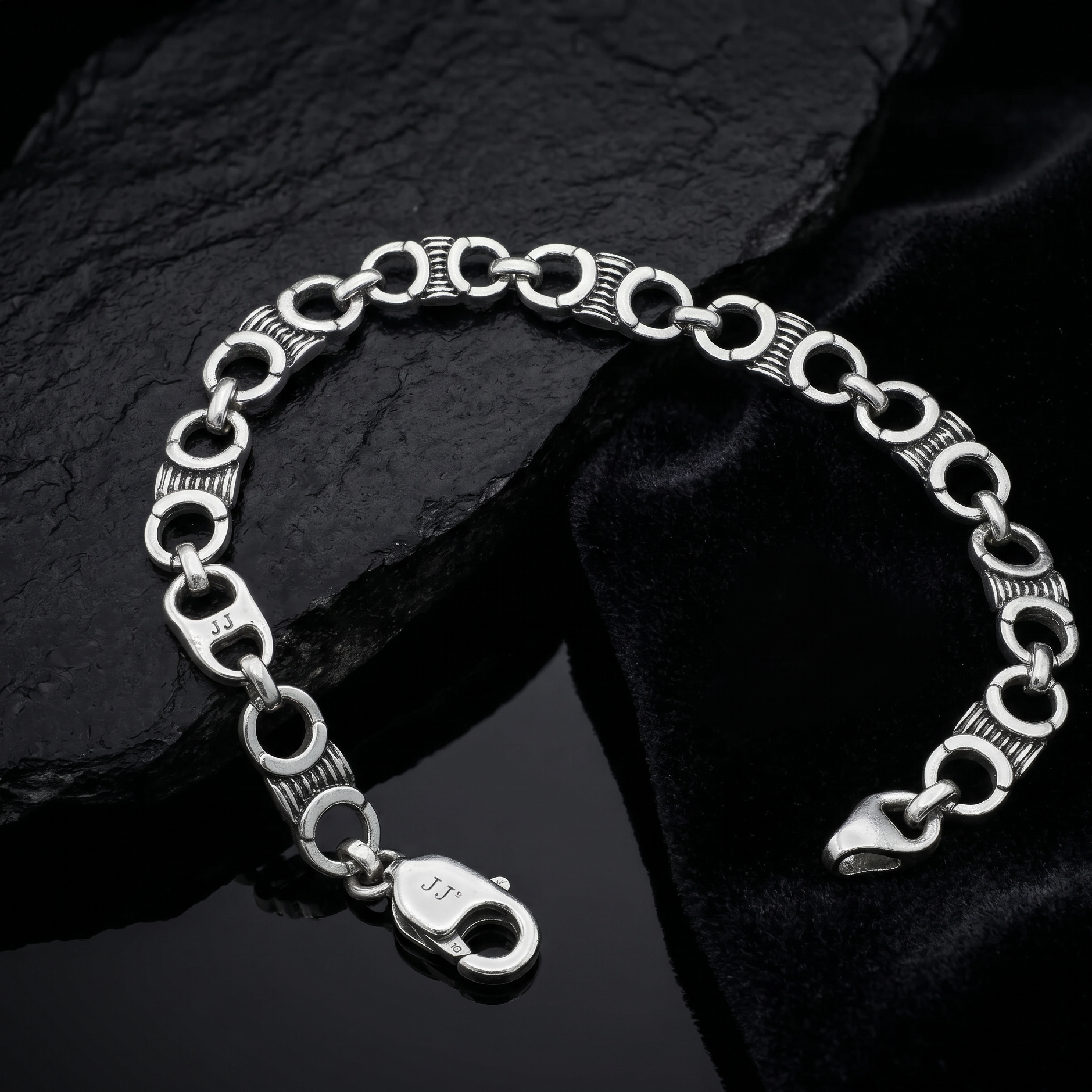 Textured Link Silver Bracelet - 925 Sterling Silver - Lustra