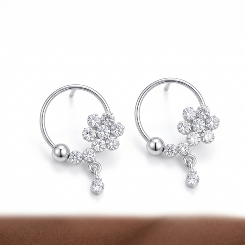 Lustra Floral Crystal Hoop Earrings with Drop Accent