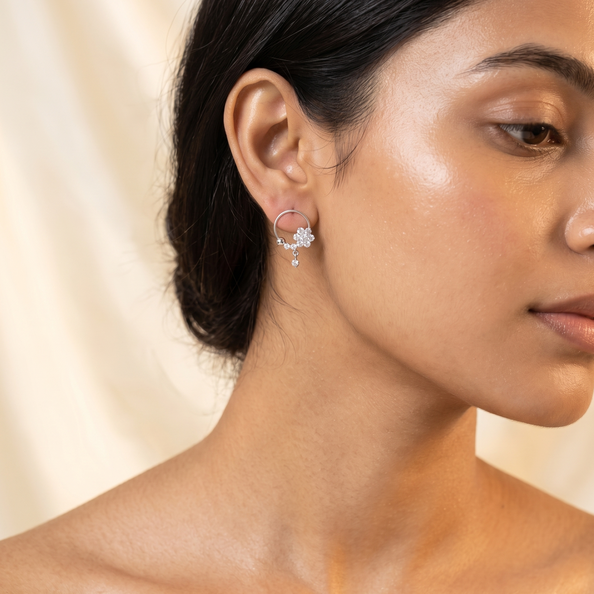 Lustra Floral Crystal Hoop Earrings with Drop Accent