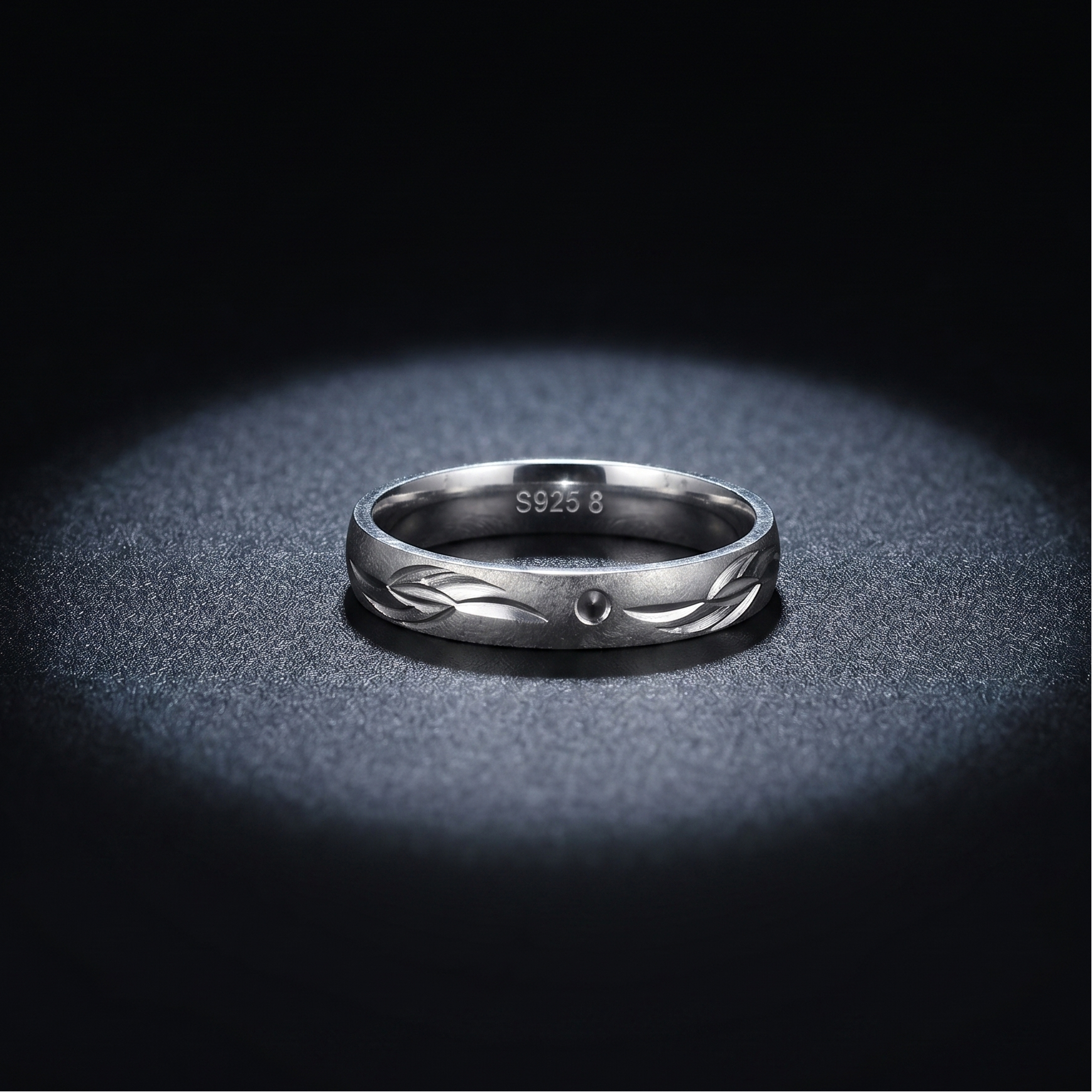 Delicate Leaf Etched Ring - 925 Sterling Silver - Lustra