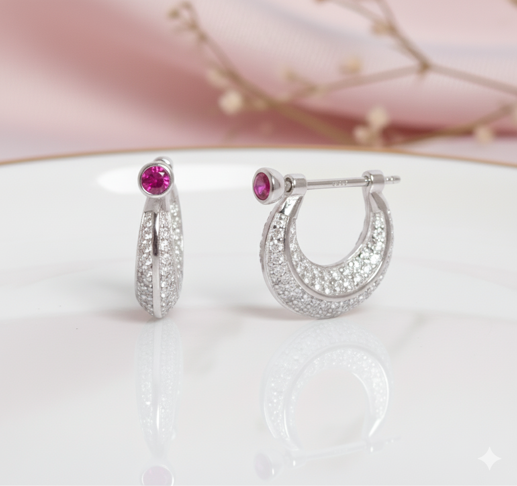 Ruby Glimmer Pavé Hoop Earrings