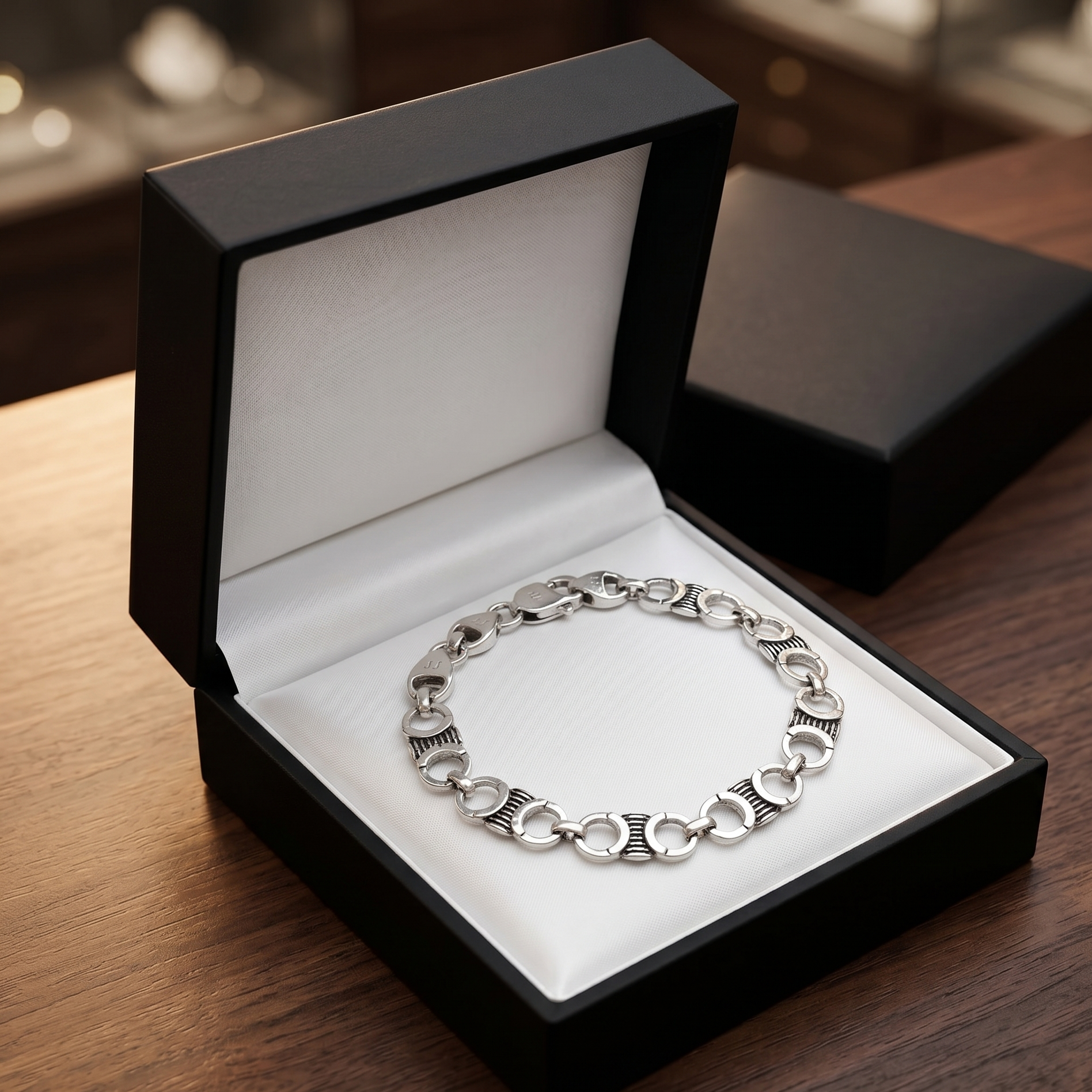 Textured Link Silver Bracelet - 925 Sterling Silver - Lustra