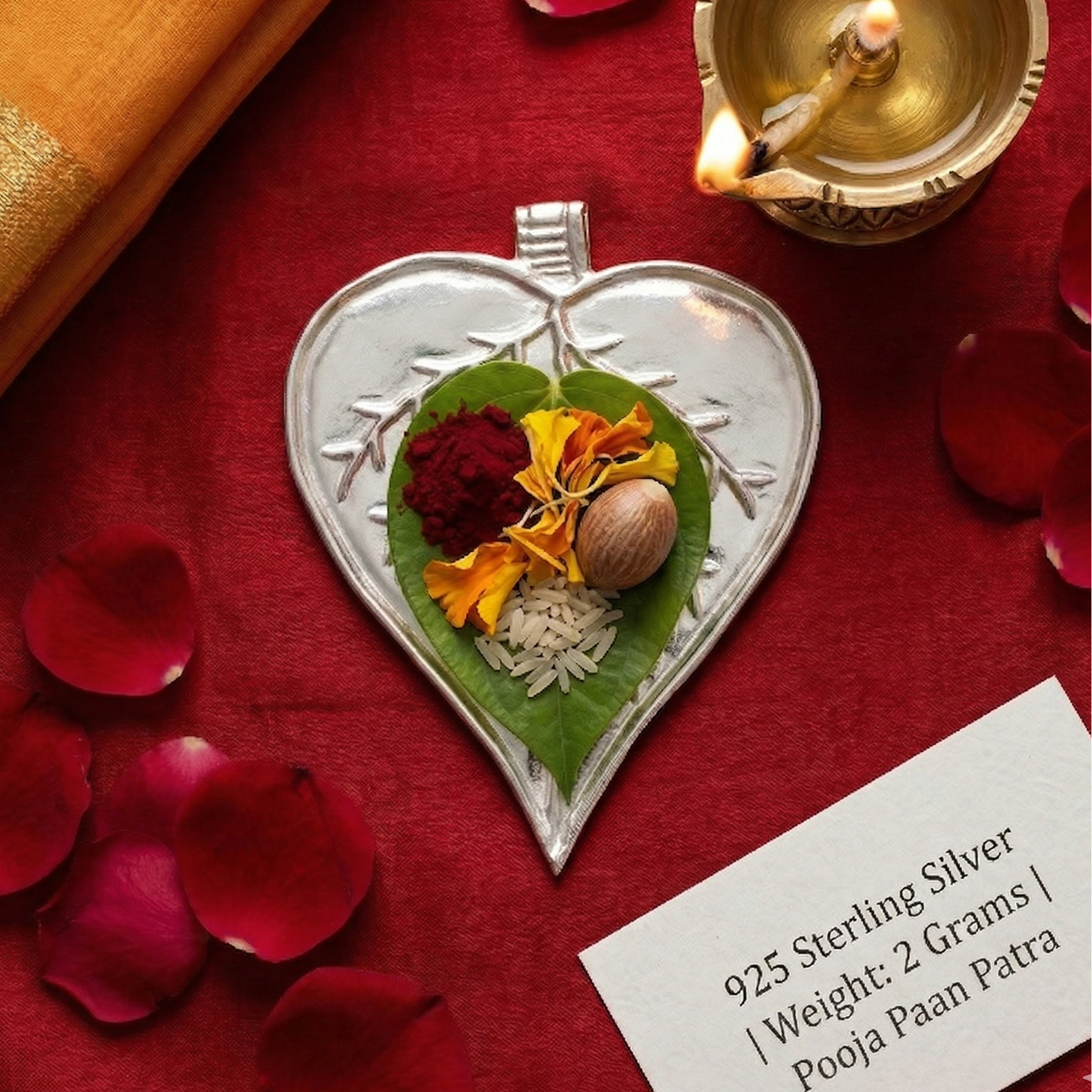 Lustra 925 Silver Paan Patra (Sacred Betel Leaf Plate) – 2g - 925 Sterling Silver - Lustra