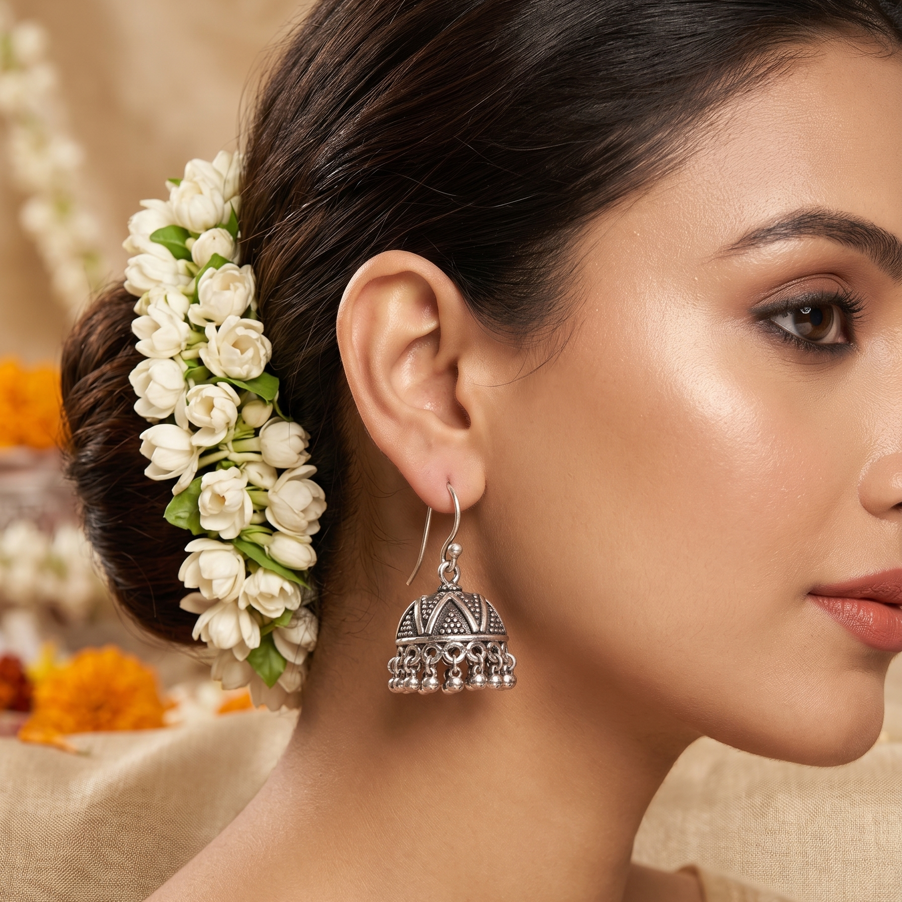 Heritage Glow Oxidised Silver Jhumka Earrings