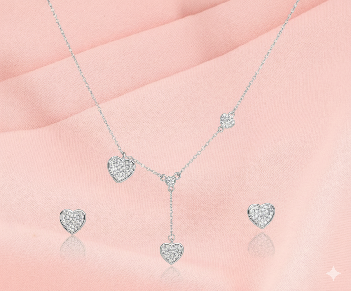 Heartlight Pavé Necklace & Stud Set