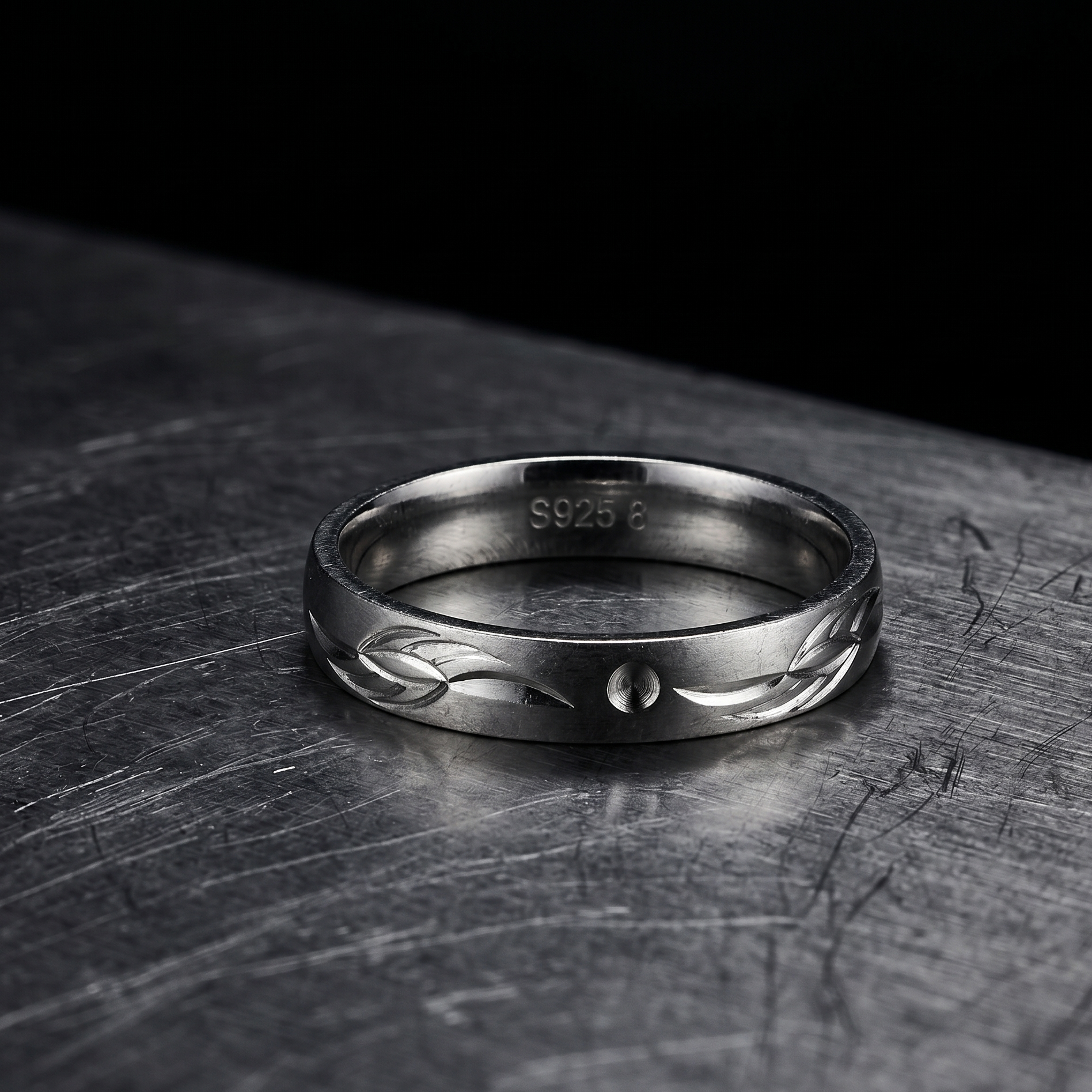 Delicate Leaf Etched Ring - 925 Sterling Silver - Lustra