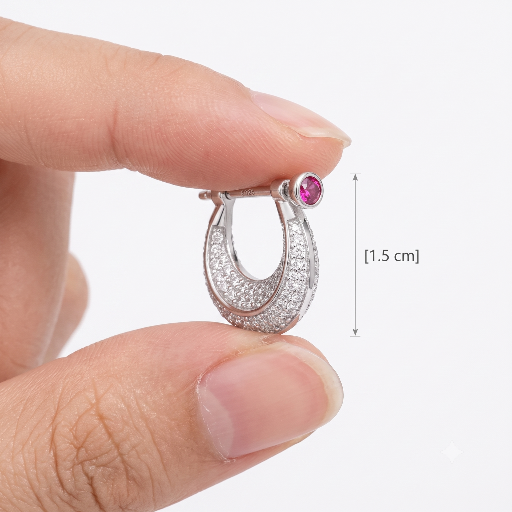 Ruby Glimmer Pavé Hoop Earrings - 925 Sterling Silver - Lustra
