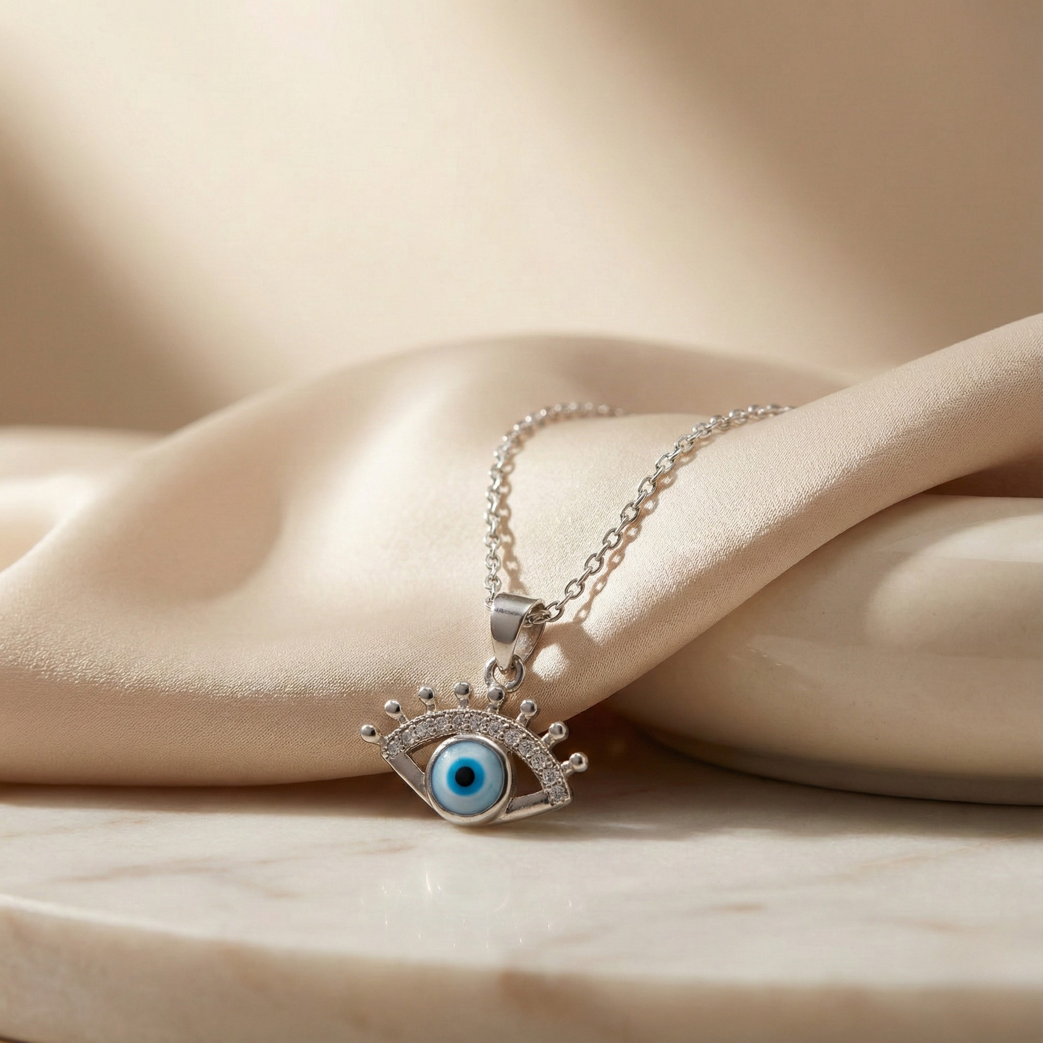 Crowned Evil Eye Silver Pendant with chain