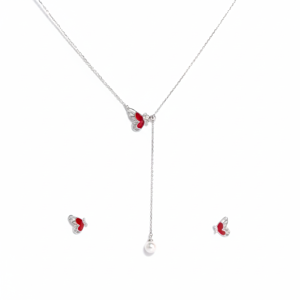 Ruby Monarch Pearl Necklace Set