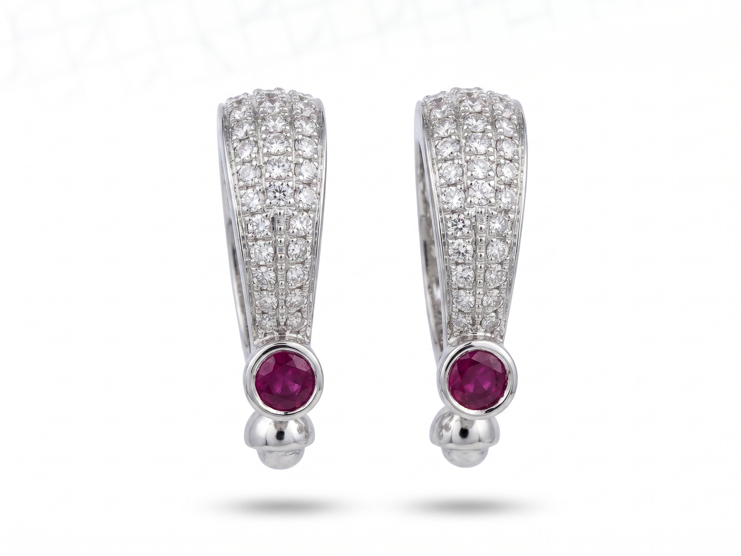 Ruby Glow Pavé Silver Hoop Earrings