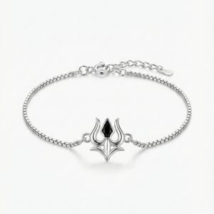 Lustra Trishul Black Stone Silver Bracelet - 925 Sterling Silver - Lustra