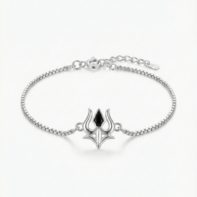 Lustra Trishul Black Stone Silver Bracelet