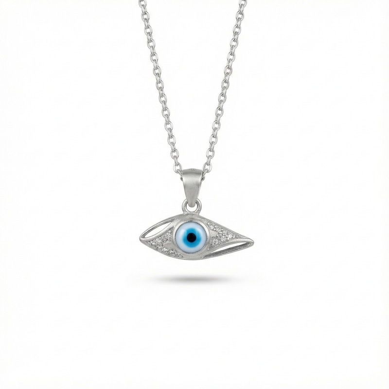 Sleek Evil Eye Silver Pendant with chain