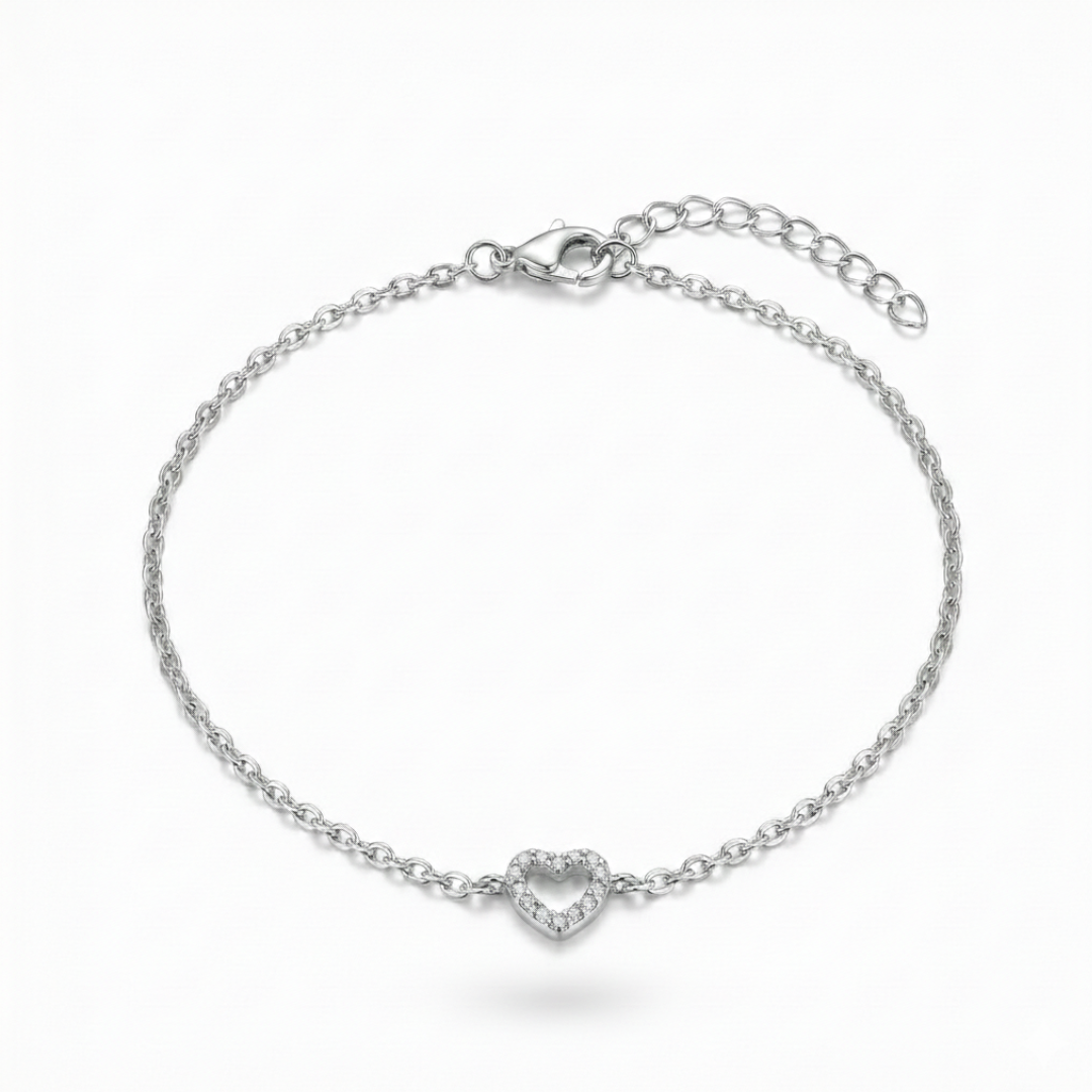 Sparkling Heart Silver Anklet