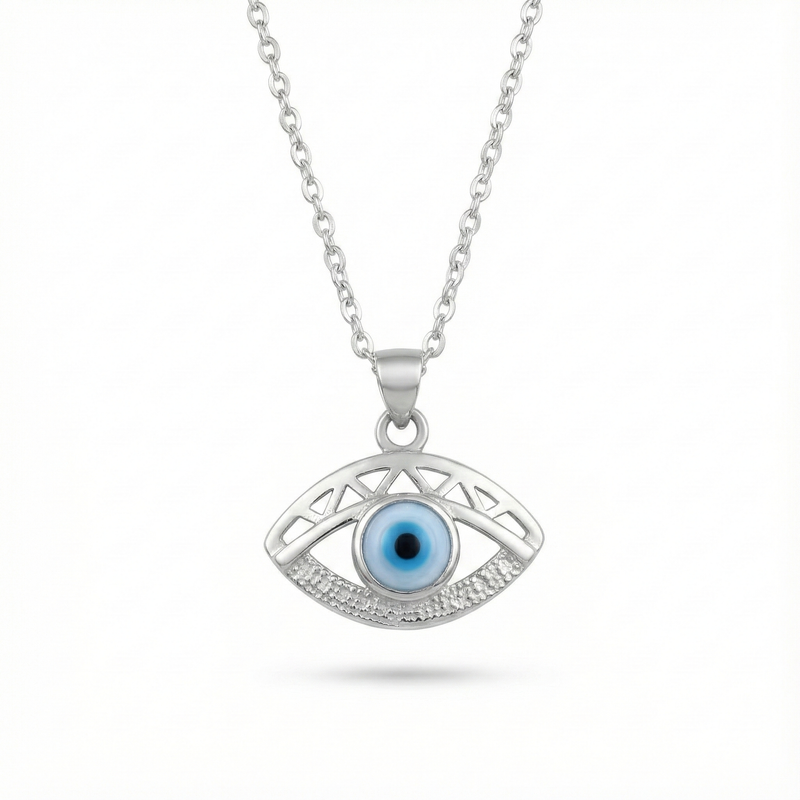 Tribal Evil Eye Silver Pendant with chain