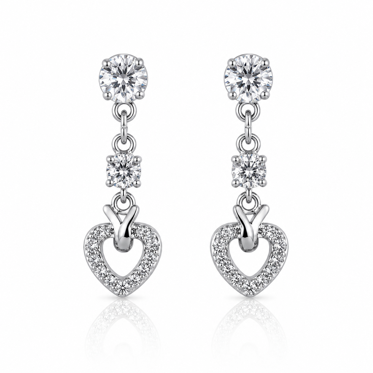 Eternal Heart Sparkle Drop Earrings - 925 Sterling Silver - Lustra