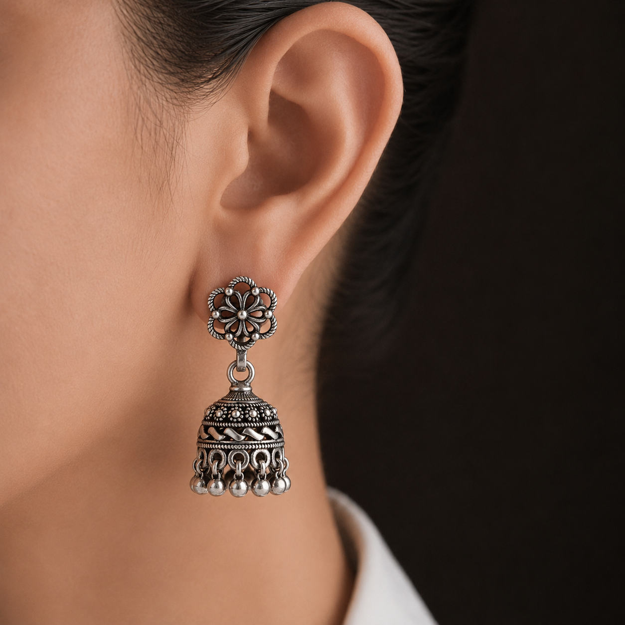 Noor Heritage Oxidised Silver Jhumka Earrings