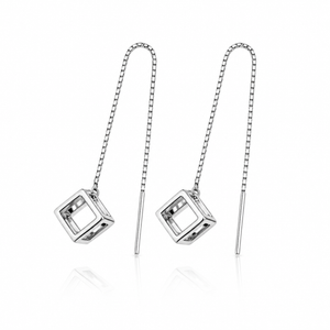 Infinity Cube Threader Earrings - 925 Sterling Silver - Lustra